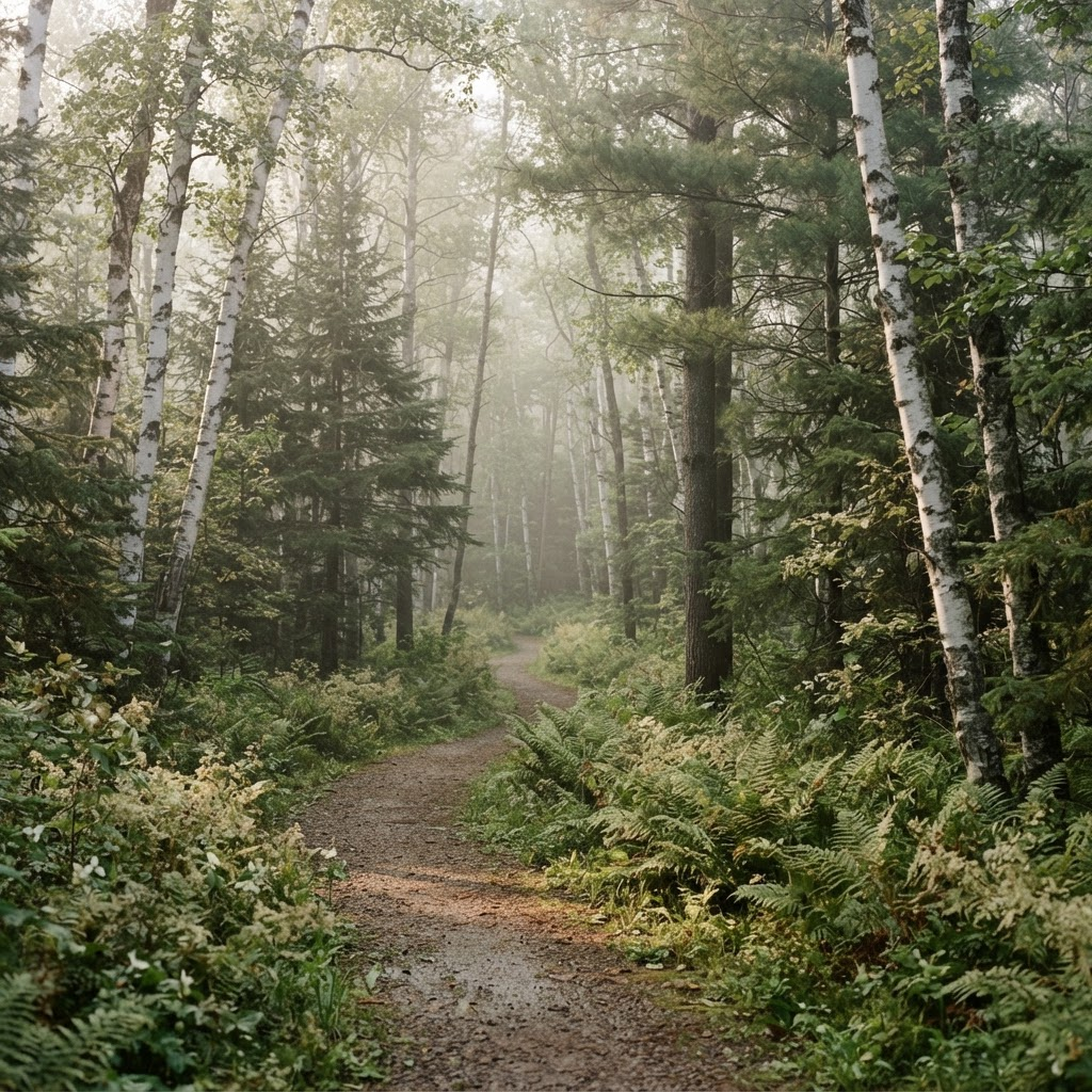 A gravel path through the northwoods